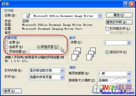 打印所选内容